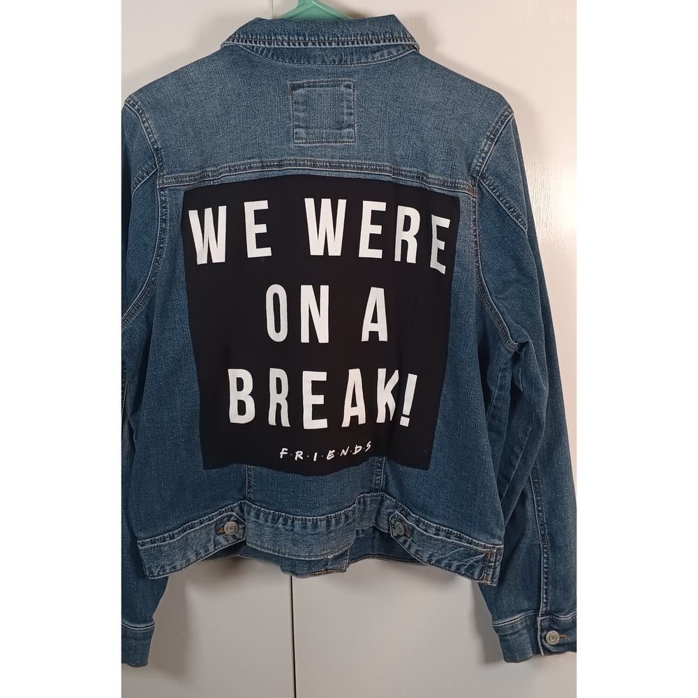 unisex upcycled denim jacket friends tv series 90s we were on a break trendy